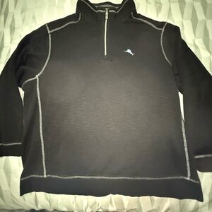 Tommy Bahama Black Zip Up Sweater with Contrasting Stitching